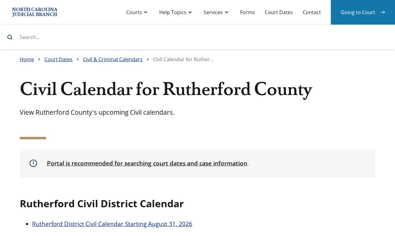 Rutherford County civil docket search: official county-filtered civil calendar interface