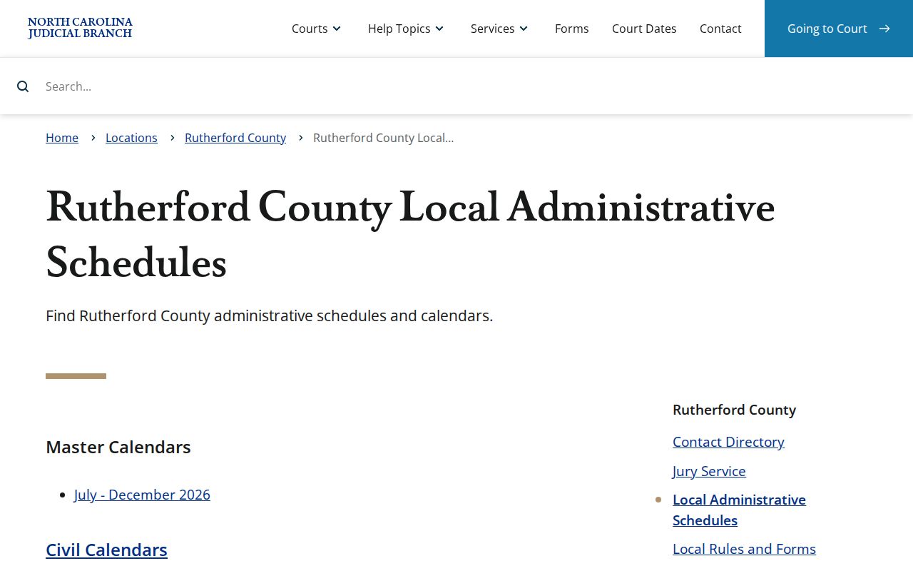 Rutherford County court dates: local civil and criminal calendar gateway with no master calendar notice