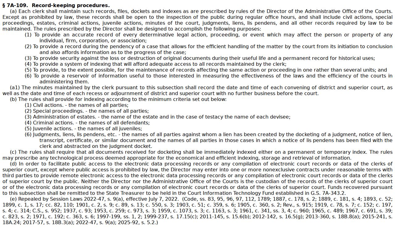 Rutherford County court records Clerk custody and public inspection statute