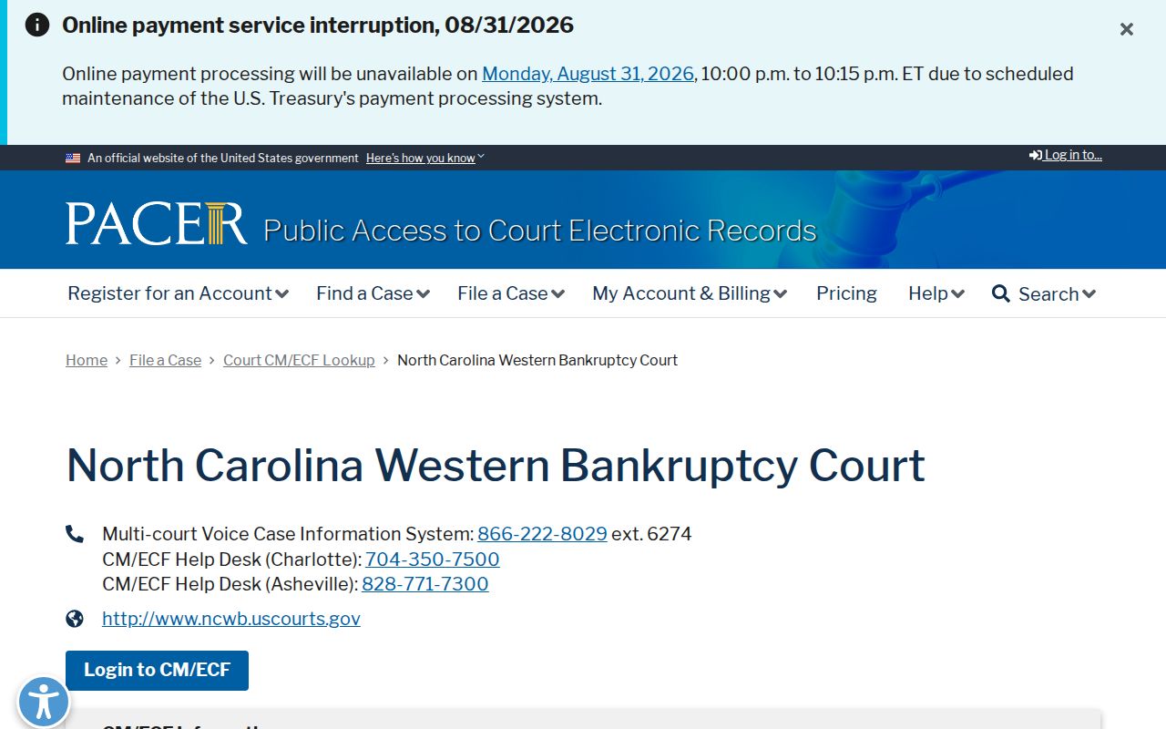 Rutherford County Ellenboro court docket PACER federal court distinction