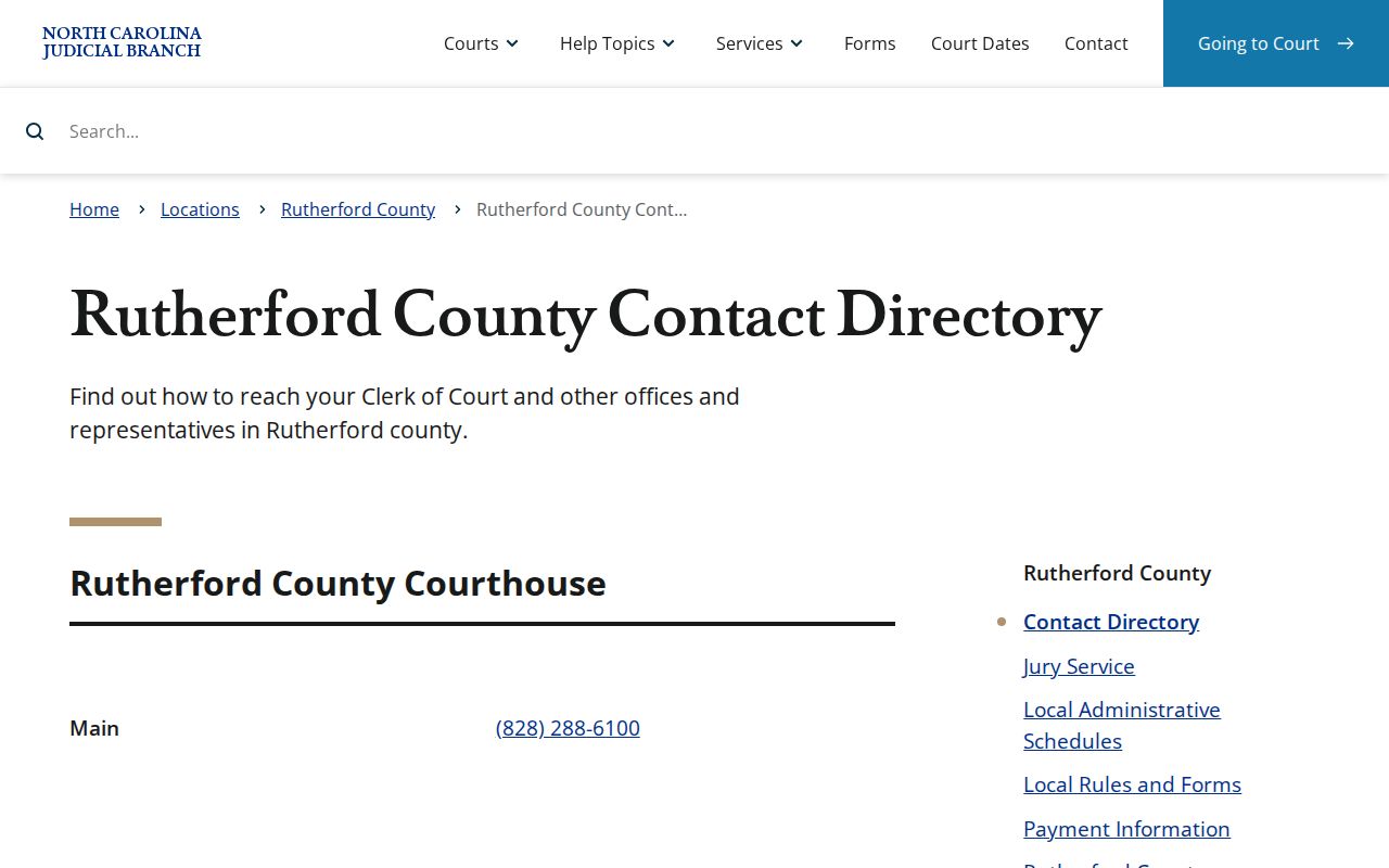 Rutherford County Ellenboro court docket clerk and court contact directory