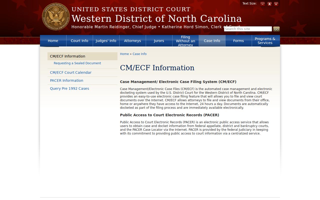 Rutherford County Lake Lure court docket CM ECF and PACER distinction