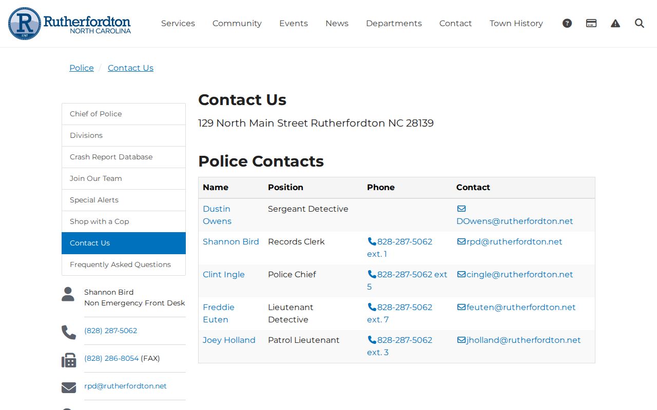 Rutherford County Rutherfordton court docket town contact source